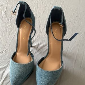 Size 7 worn once denim high heels